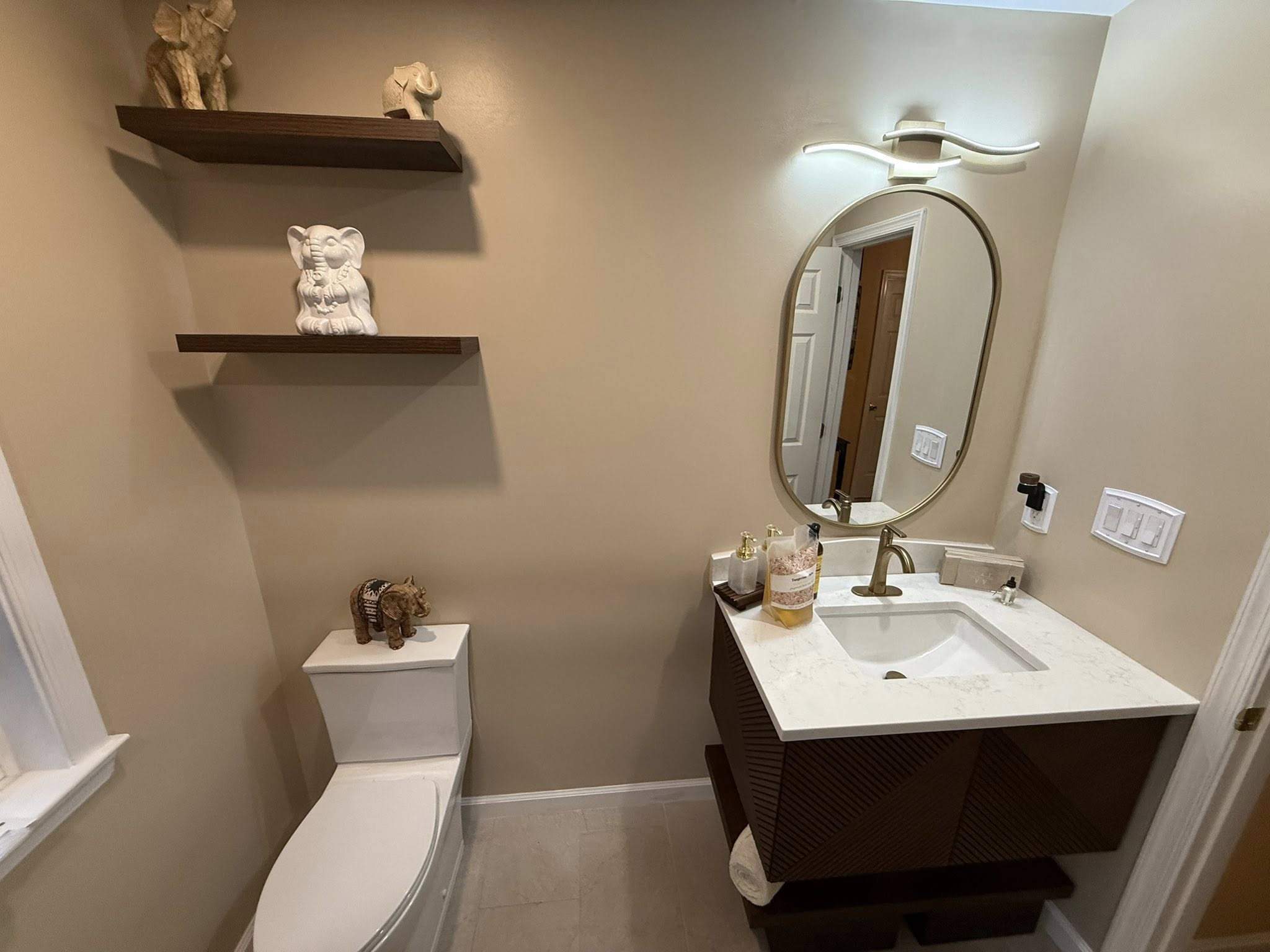 Bathroom remodel alternate angle showing shower upgrades and detailed tilework
